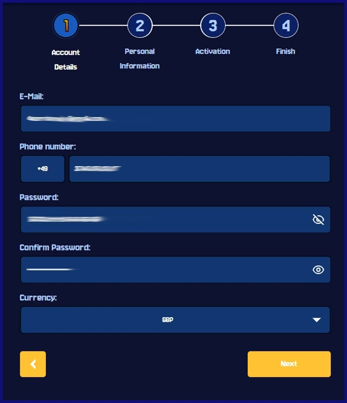 Quick registration for new players at Bet Buffoon Casino