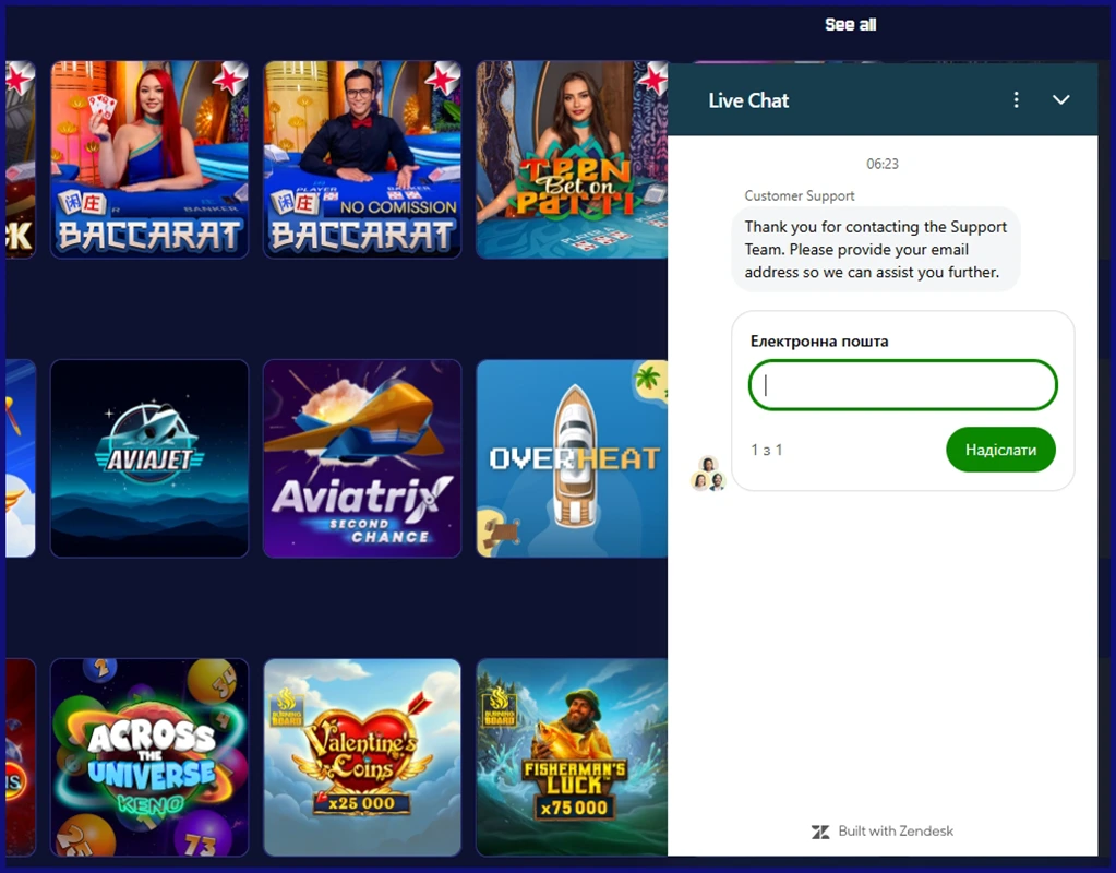 Contact options for support at Bet Buffoon Casino